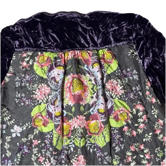 Johnny Was Silk Purple Velvet Canilla Floral Back Blouse Top S